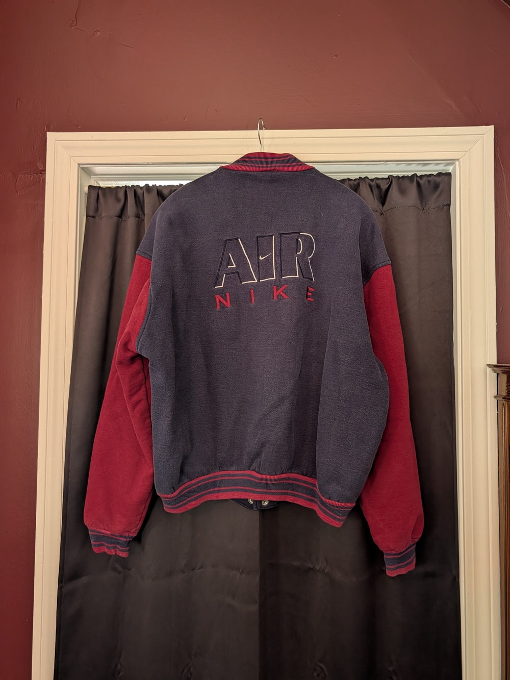 Nike AIR Vintage Two-Tone Varsity Bomber Jacket in Navy and Red XL